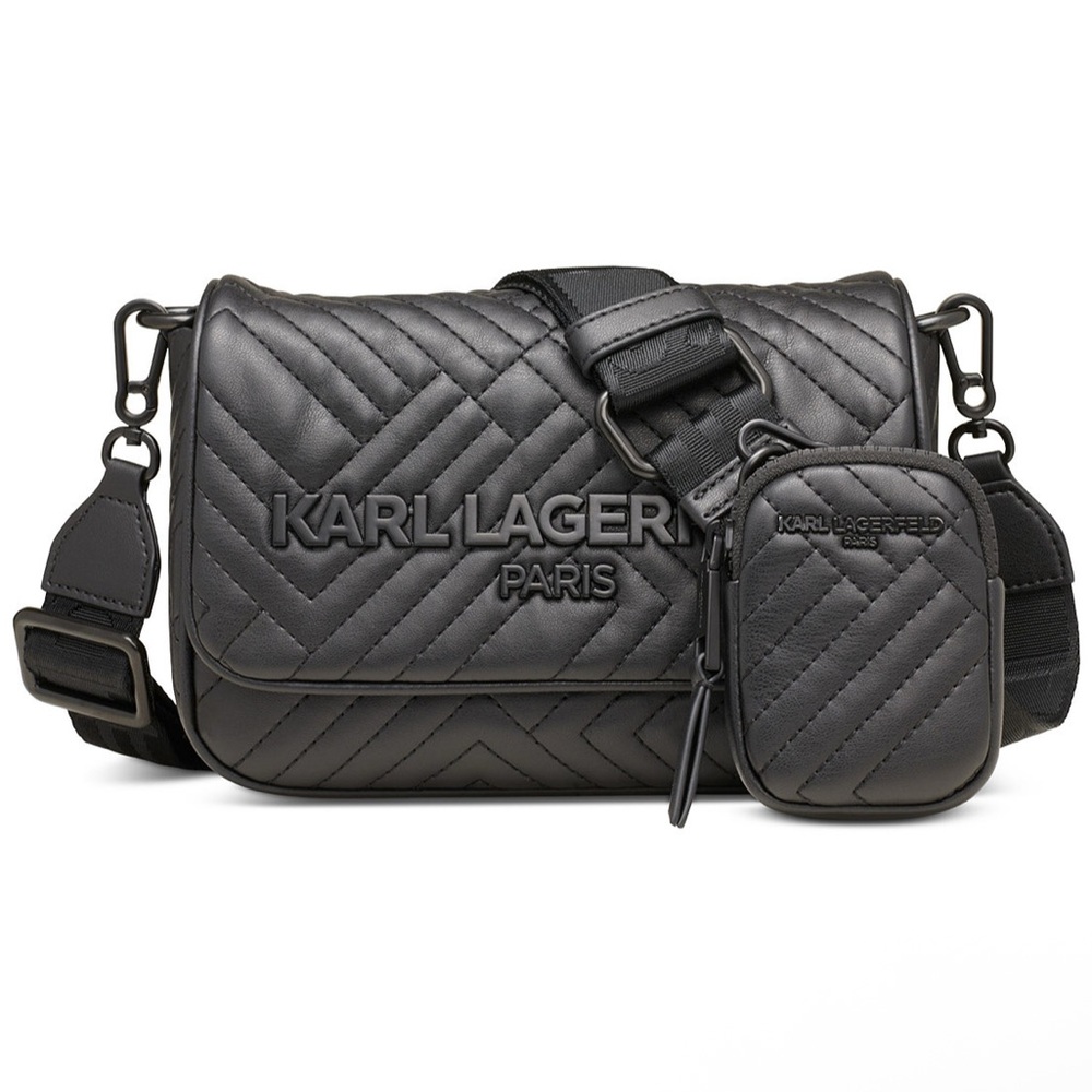 KARL LAGERFELD PARIS Black / Gold Logo Crossbody Handbag & Coin Purse